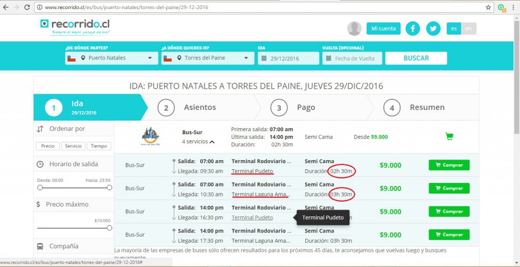 Compra de pasajes desde Puerto Natales a Torres del Paine